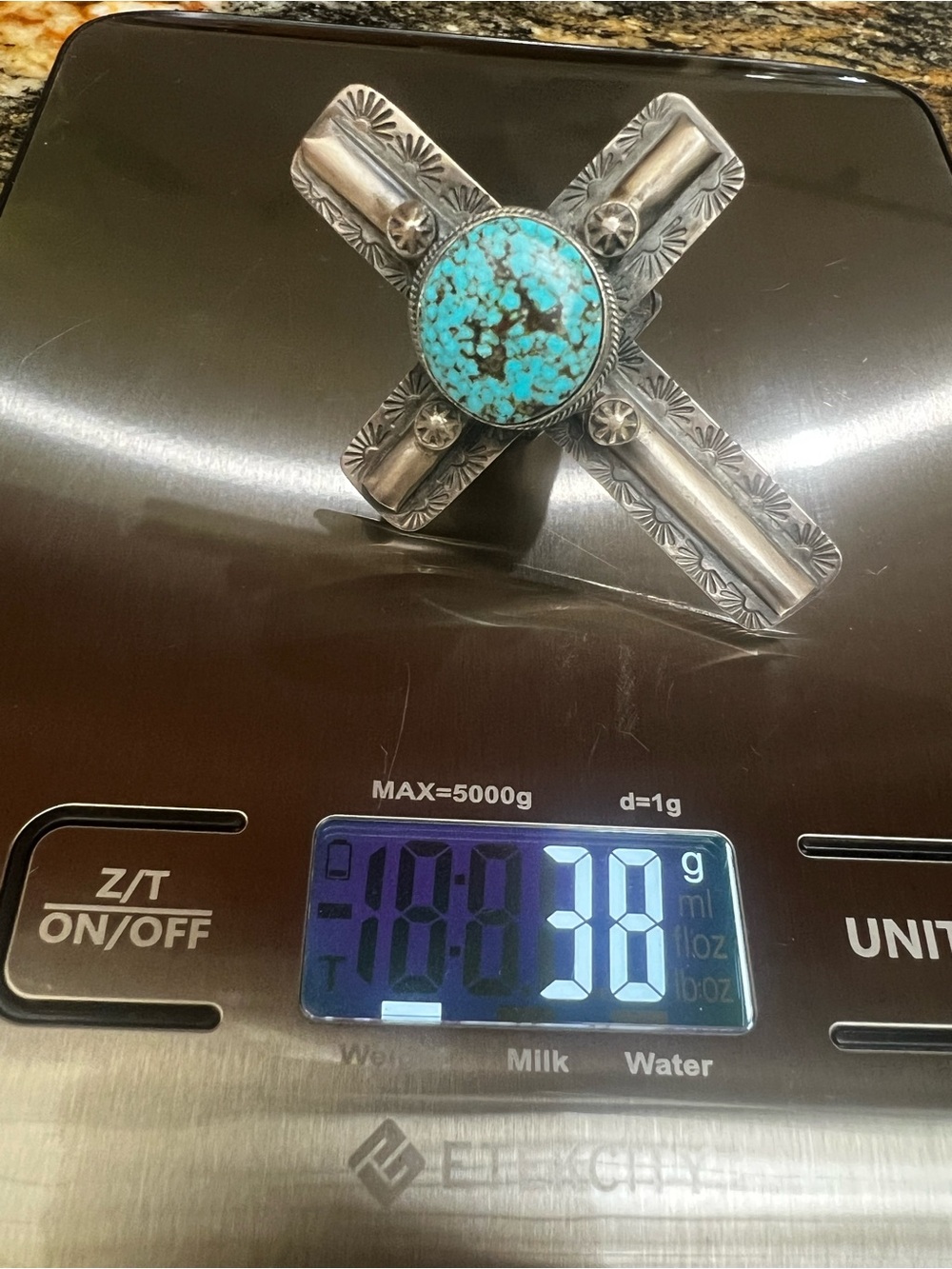 Sandra Nez Navajo Kingman Turquoise Sterling Silver Cross Ring Size 10 - Picture 11 of 15
